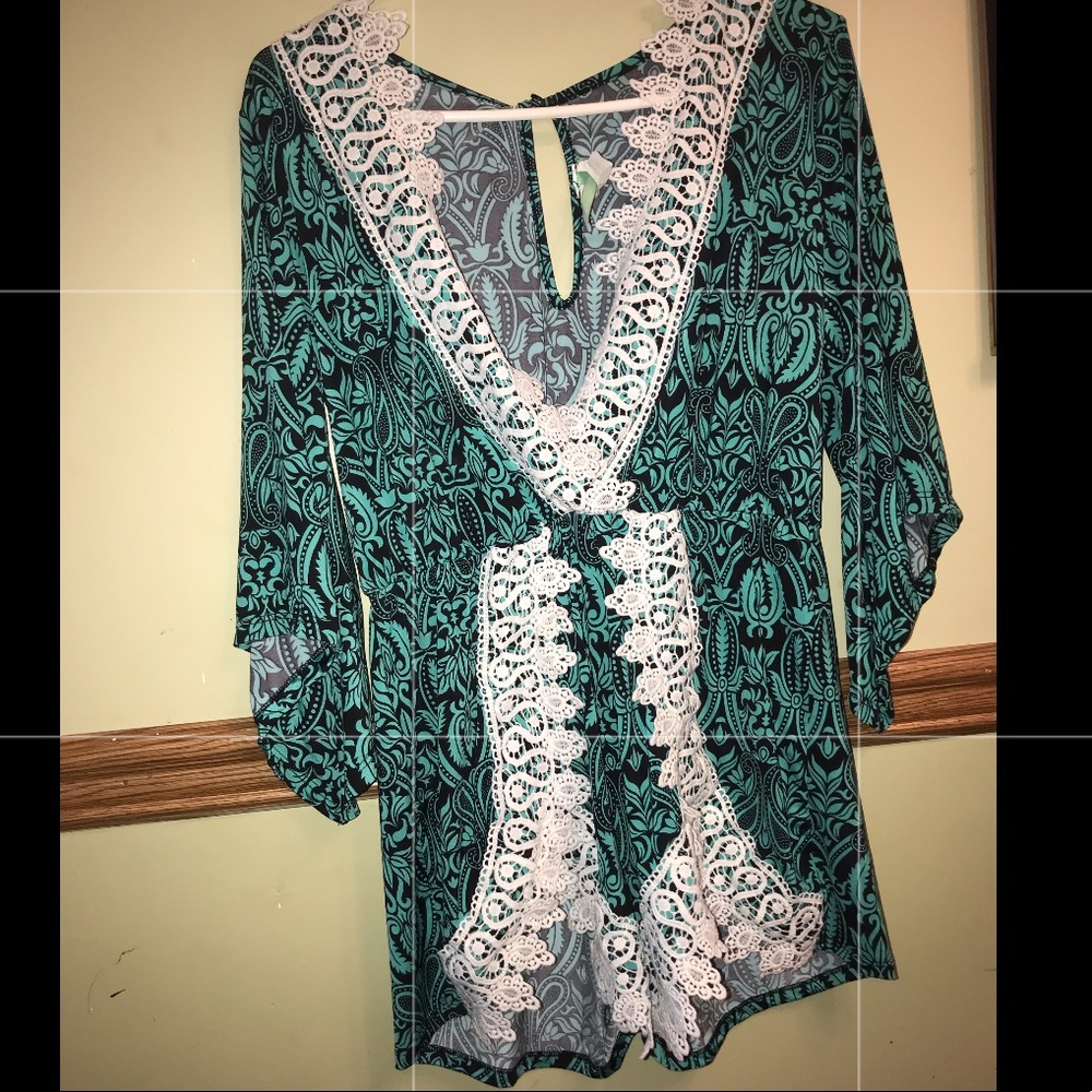 Mint green and white style angel romper